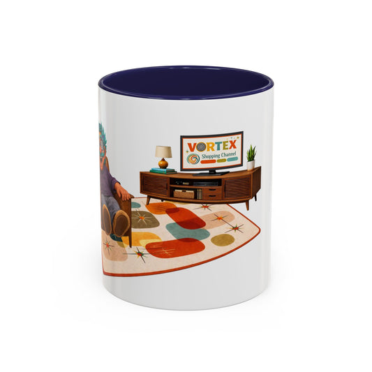Retro Living Room Accent Coffee Mug — 'VORTEX Streaming Channel' Mid-Century Design (11/15oz)