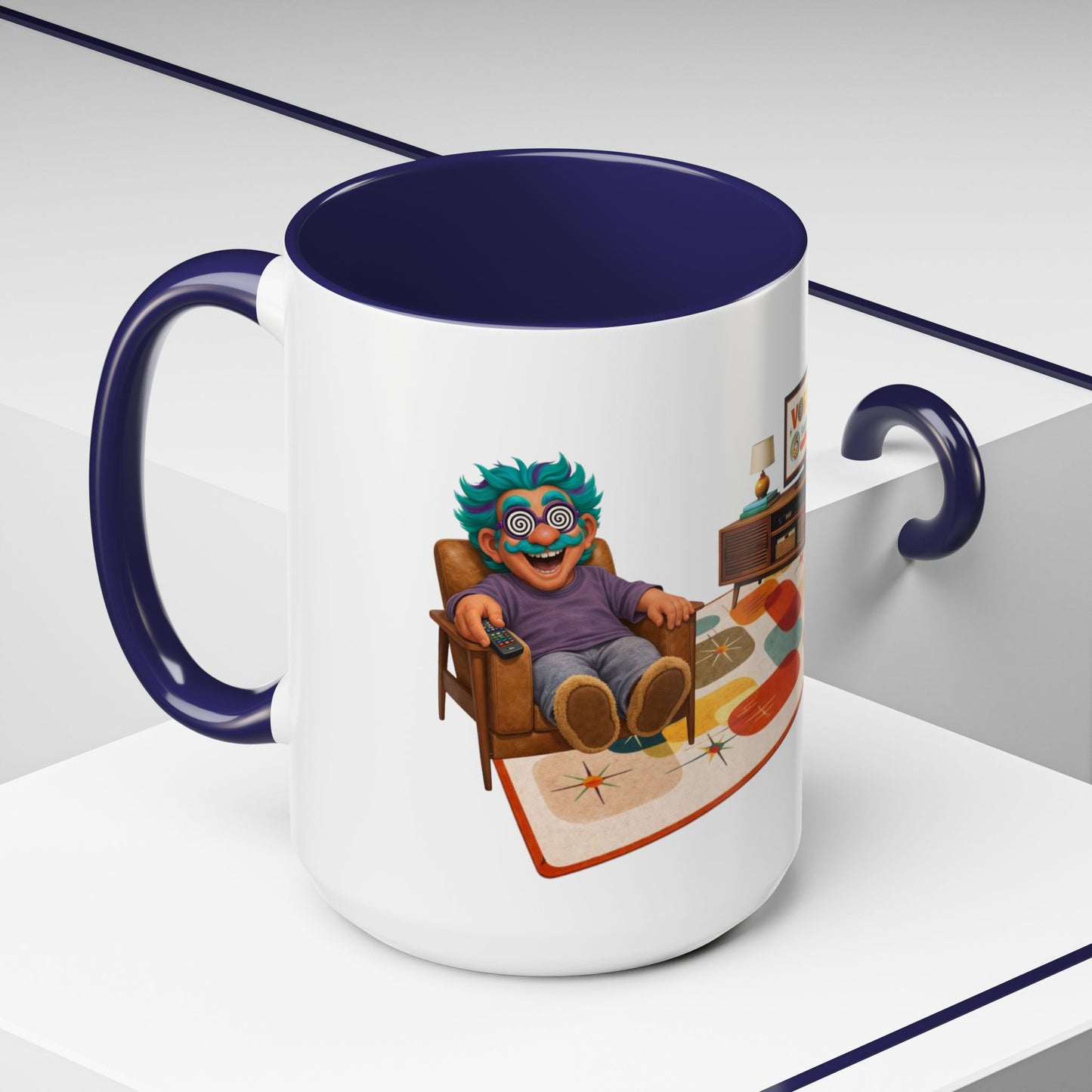 Retro Living Room Accent Coffee Mug — 'VORTEX Streaming Channel' Mid-Century Design (11/15oz)