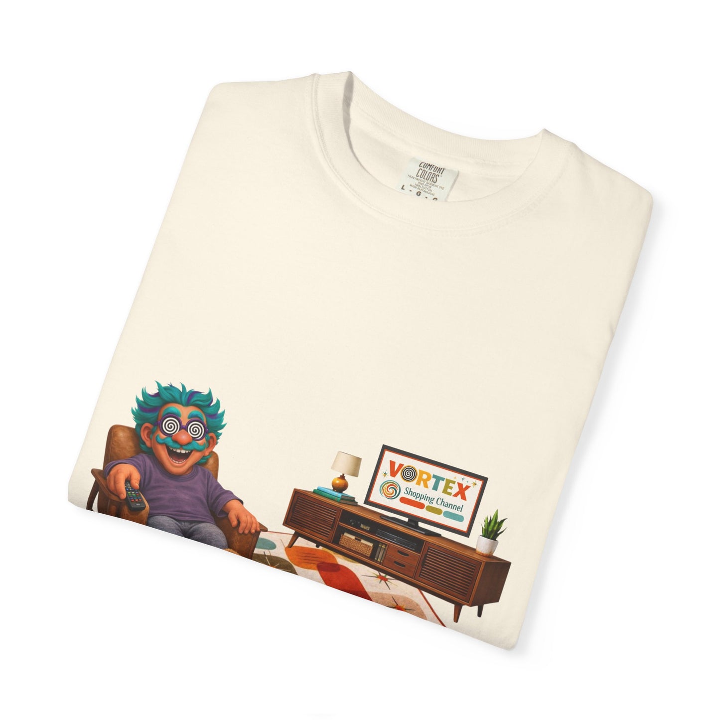 Vintage Living Room Graphic T-Shirt — 'VORTEX' Retro Gamer Chill Tee