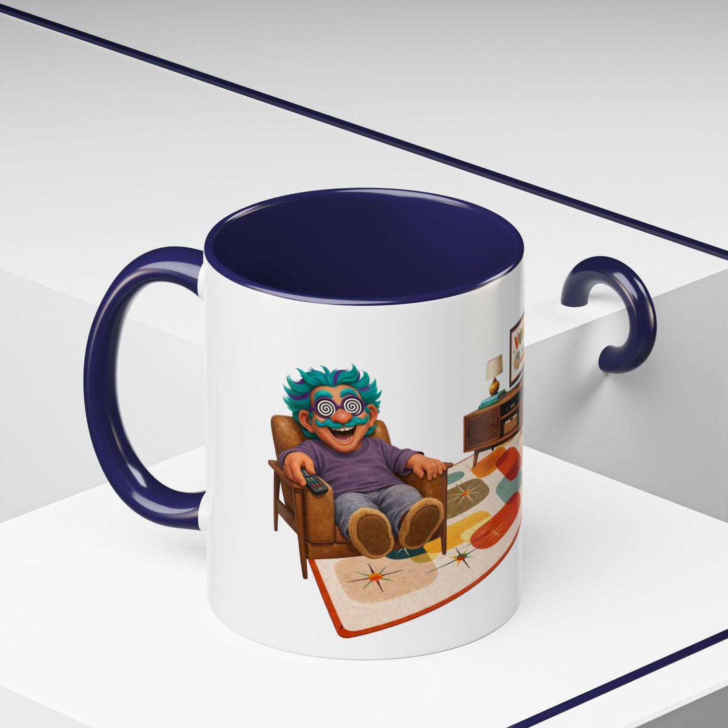 Retro Living Room Accent Coffee Mug — 'VORTEX Streaming Channel' Mid-Century Design (11/15oz)