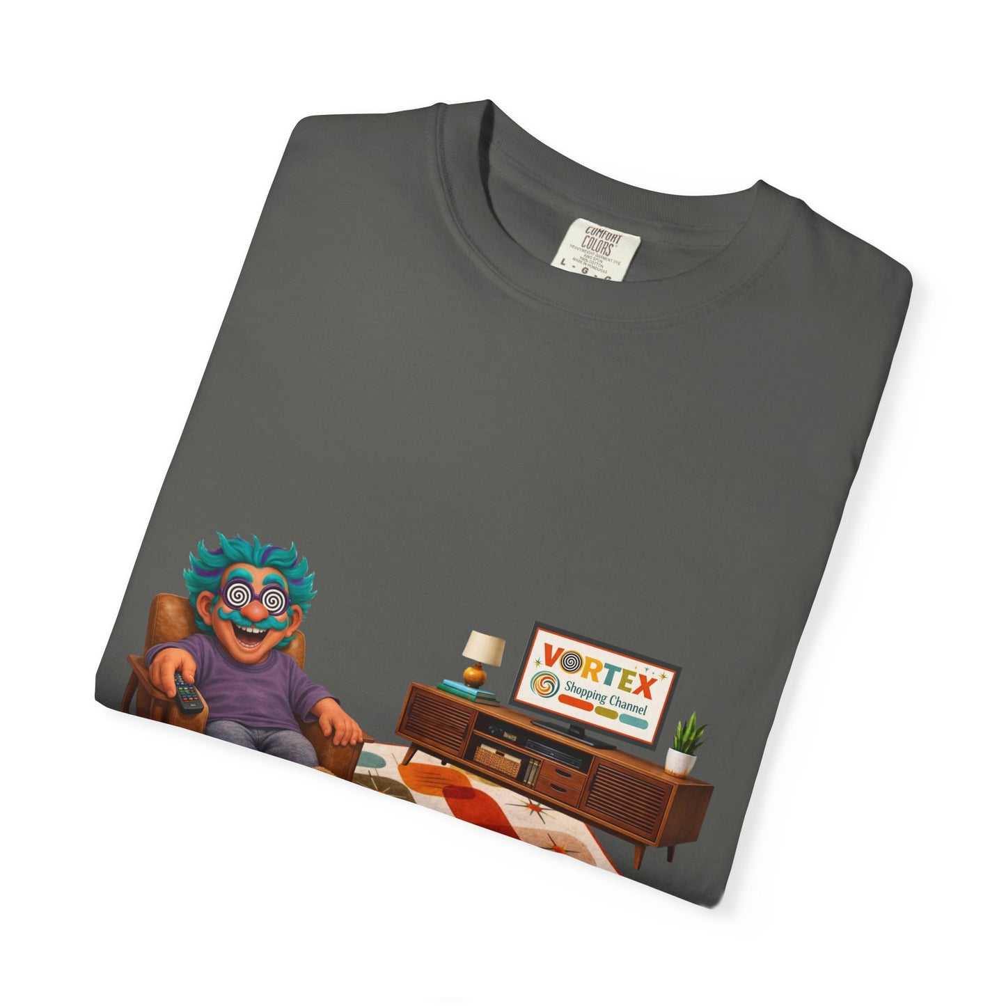 Vintage Living Room Graphic T-Shirt — 'VORTEX' Retro Gamer Chill Tee
