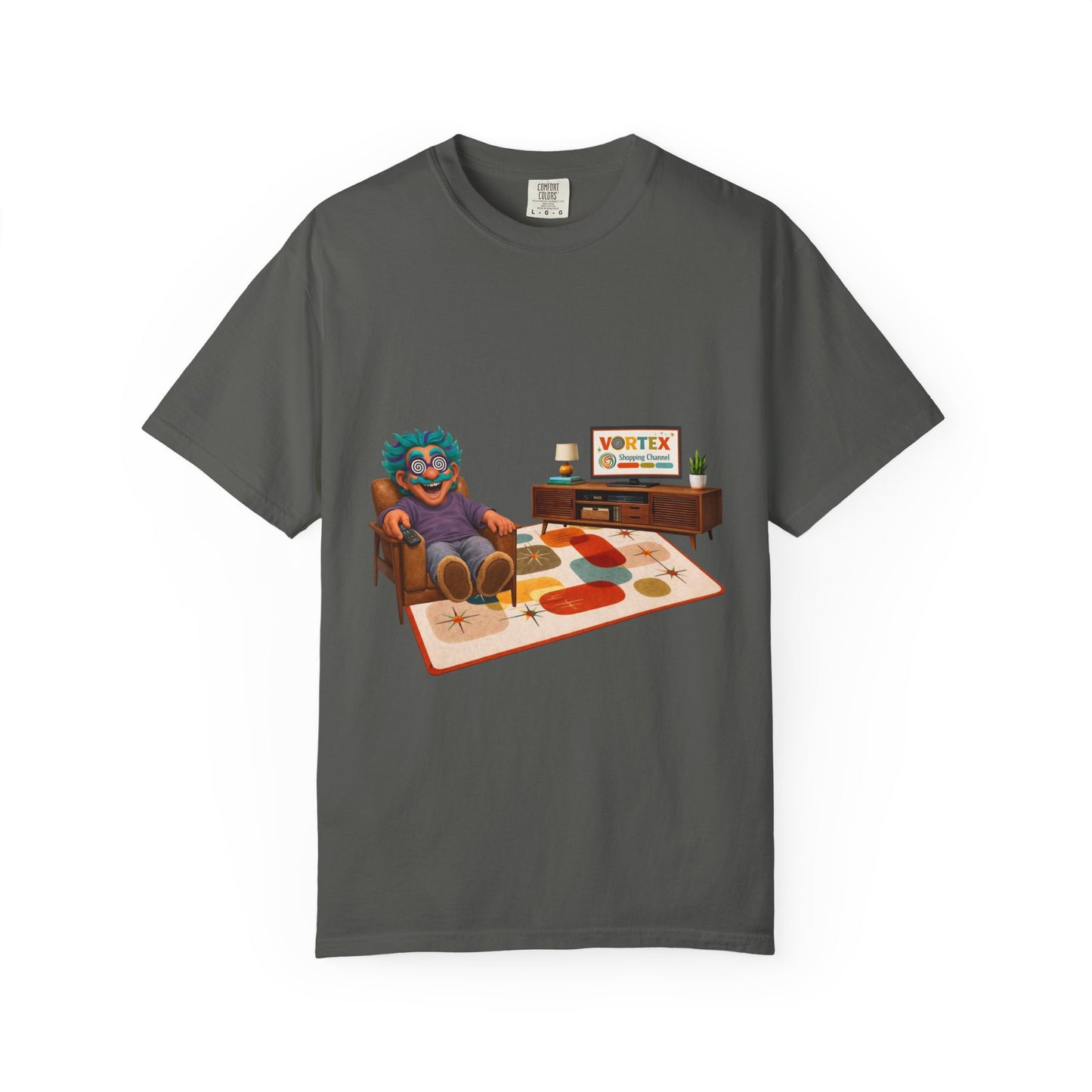 Vintage Living Room Graphic T-Shirt — 'VORTEX' Retro Gamer Chill Tee