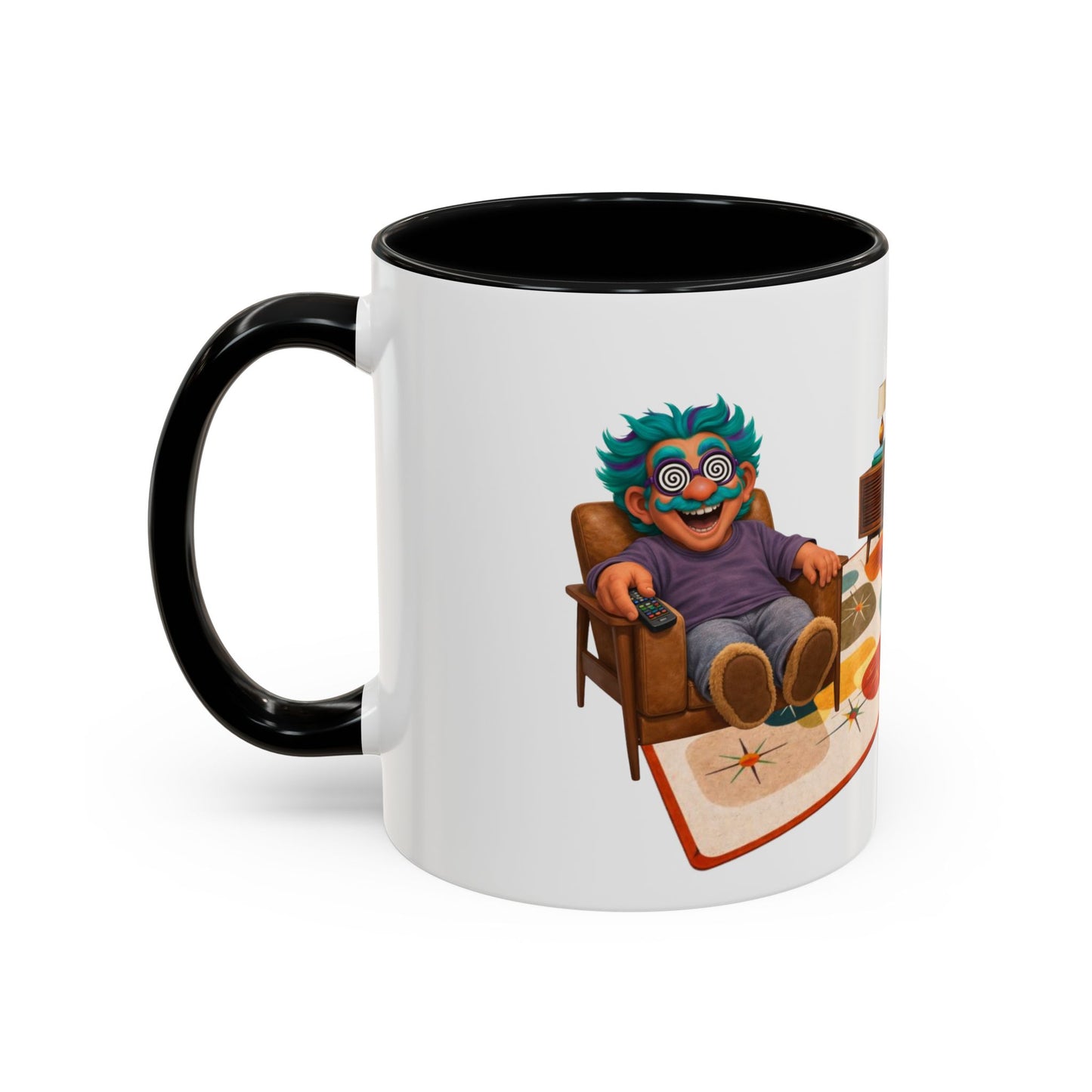 Retro Living Room Accent Coffee Mug — 'VORTEX Streaming Channel' Mid-Century Design (11/15oz)