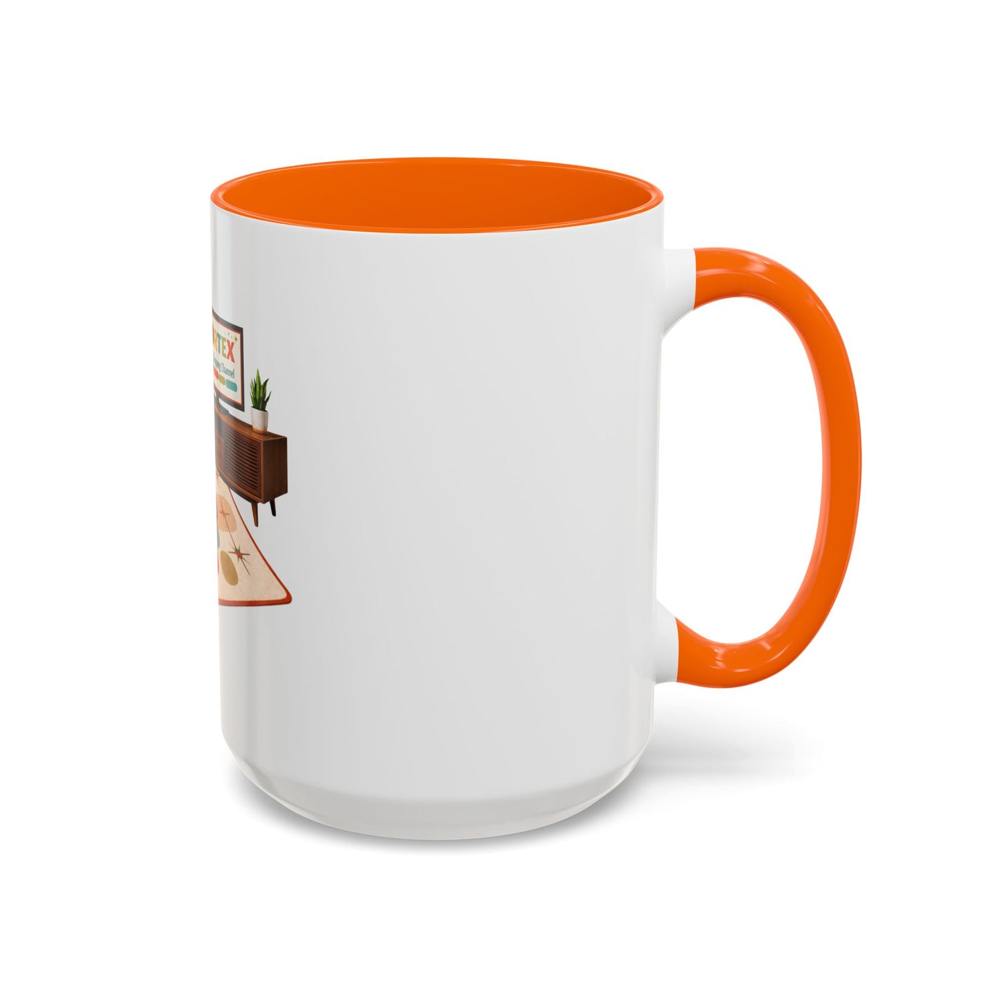 Retro Living Room Accent Coffee Mug — 'VORTEX Streaming Channel' Mid-Century Design (11/15oz)