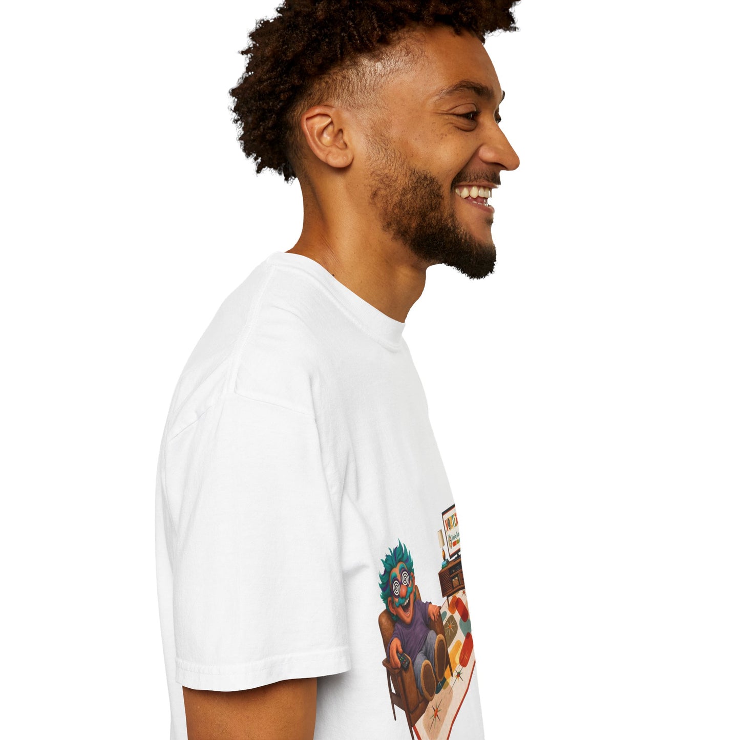 Vintage Living Room Graphic T-Shirt — 'VORTEX' Retro Gamer Chill Tee