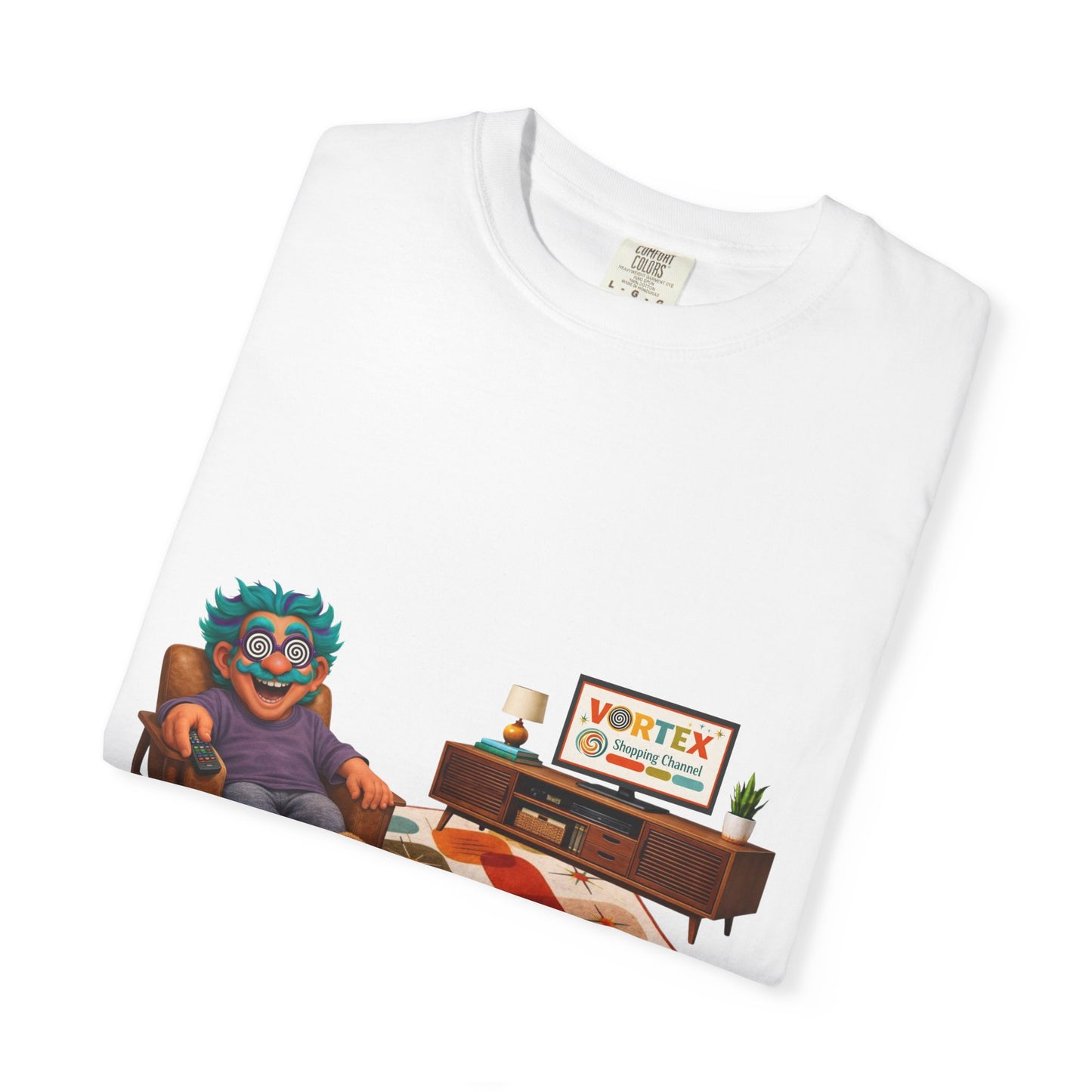 Vintage Living Room Graphic T-Shirt — 'VORTEX' Retro Gamer Chill Tee