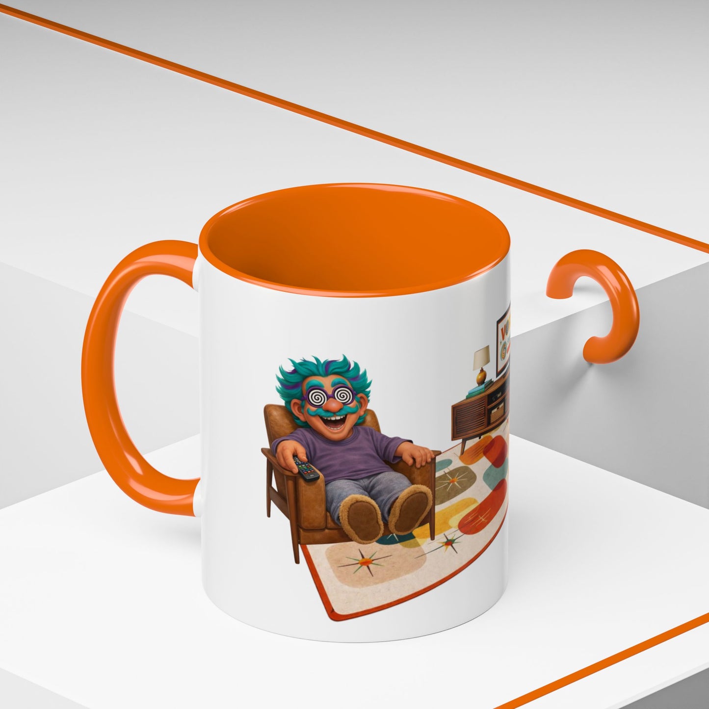 Retro Living Room Accent Coffee Mug — 'VORTEX Streaming Channel' Mid-Century Design (11/15oz)