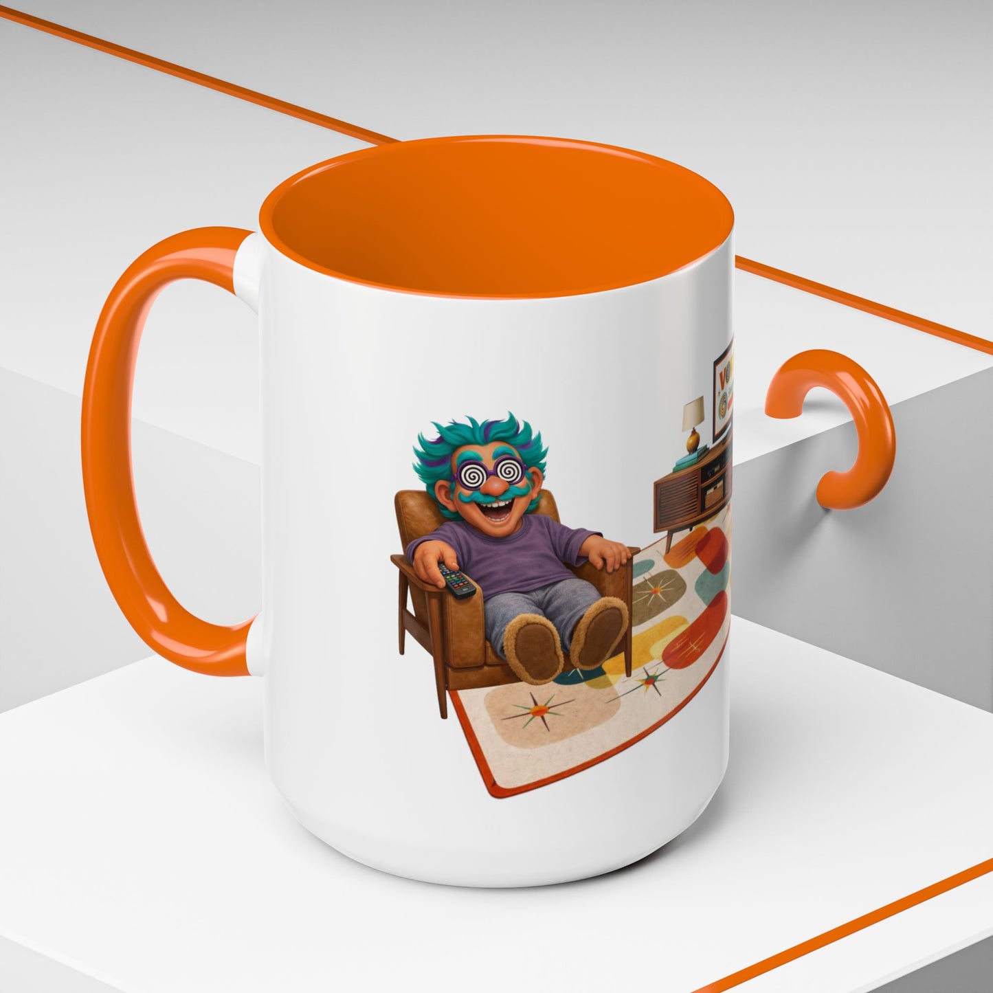 Retro Living Room Accent Coffee Mug — 'VORTEX Streaming Channel' Mid-Century Design (11/15oz)